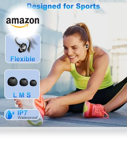 Bluetooth 5.4 Wireless Earbuds with Earhooks, 50H Playtime, ENC Noise Canceling, IP7 Waterproof — In-Ear Headphones, Hupoaf