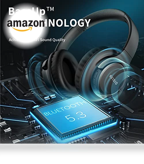Bluetooth Headphones Over Ear, 65 Hours Playtime with Deep Bass — In-Ear Headphones, KVIDIO