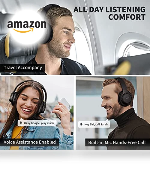 Bluetooth Headphones Over Ear, 65 Hours Playtime with Deep Bass — In-Ear Headphones, KVIDIO