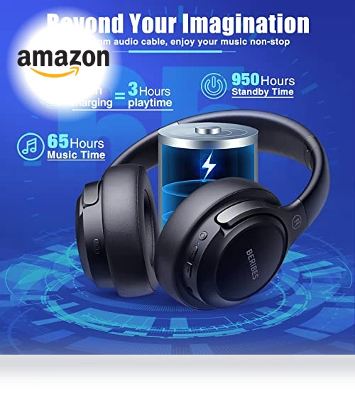 Bluetooth Headphones Over Ear with 65H Playtime, 6 EQ Modes, HiFi Stereo — In-Ear Headphones, BERIBES