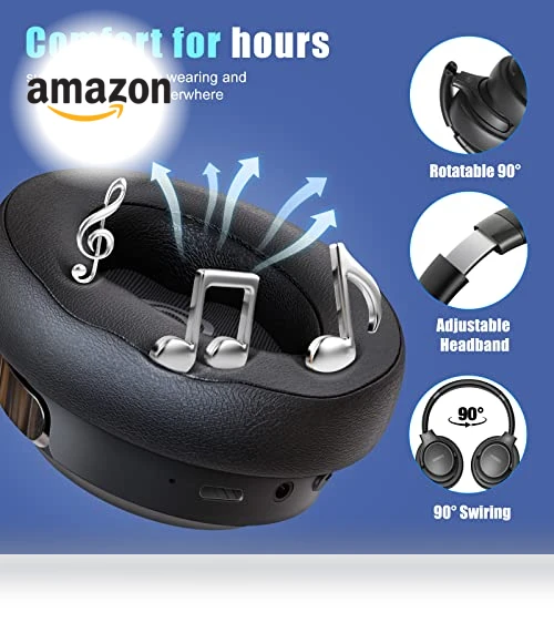 Bluetooth Headphones Over Ear with 65H Playtime, 6 EQ Modes, HiFi Stereo — In-Ear Headphones, BERIBES