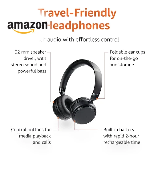Bluetooth Headphones with Microphone, Wireless, On Ear, 35 Hour Playtime, Foldable — In-Ear Headphones, Amazon