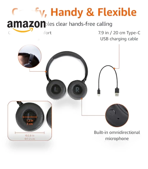 Bluetooth Headphones with Microphone, Wireless, On Ear, 35 Hour Playtime, Foldable — In-Ear Headphones, Amazon