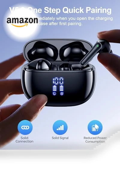 Bluetooth Wireless Earbuds with Deep Bass, 40H Playtime, IPX7 Waterproof — In-Ear Headphones, Daximen