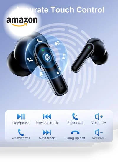 Bluetooth Wireless Earbuds with Deep Bass, 40H Playtime, IPX7 Waterproof — In-Ear Headphones, Daximen