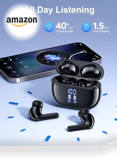 Bluetooth Wireless Earbuds with Deep Bass, 40H Playtime, IPX7 Waterproof — In-Ear Headphones, Daximen