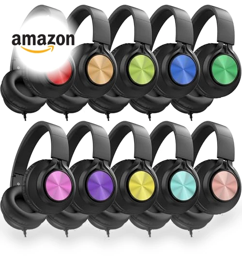 Classroom Headphones Bulk 10 Pack - Kids Wired Headphones with Microphone — In-Ear Headphones, AILIHEN