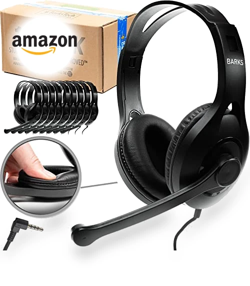 Classroom Headphones With Microphone (10 Pack) - Durable On-Ear Design for Students — In-Ear Headphones, Barks