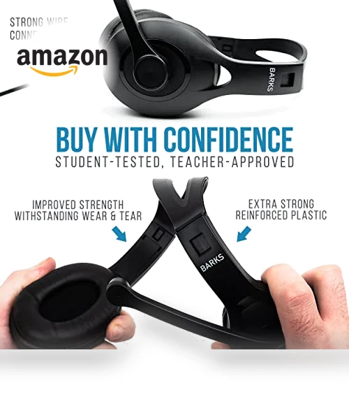 Classroom Headphones With Microphone (10 Pack) - Durable On-Ear Design for Students — In-Ear Headphones, Barks