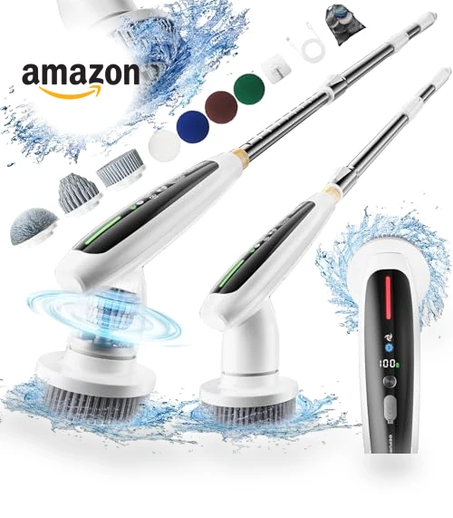 Cordless Electric Spin Scrubber with 8 Replaceable Heads — Brushes, DEPURE