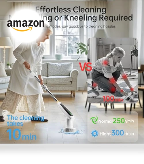 Cordless Electric Spin Scrubber with 8 Replaceable Heads — Brushes, DEPURE