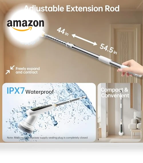 Cordless Electric Spin Scrubber with 8 Replaceable Heads — Brushes, DEPURE