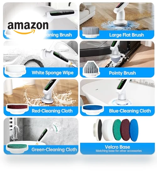 Cordless Electric Spin Scrubber with 8 Replaceable Heads — Brushes, DEPURE