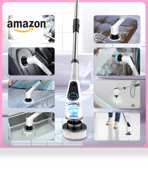 Cordless Electric Spin Scrubber with 8 Replaceable Brush Heads — Brushes, Dovety