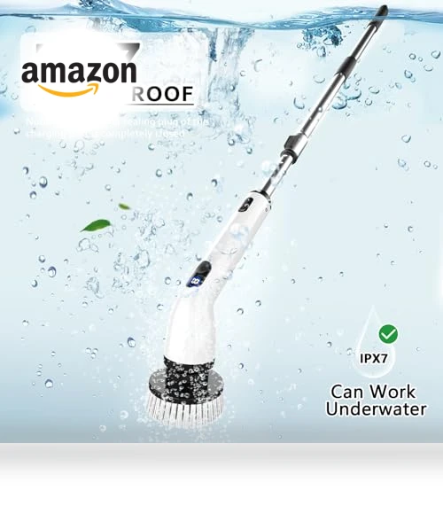 Electric Spin Scrubber with Adjustable Handle, 4 Brush Heads, IPX7 Waterproof — Brushes, TUYU