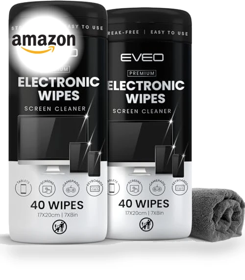Electronic Screen Cleaner Wipes [2 Pack x40] with Microfiber Cloth — Display Shields, EVEO