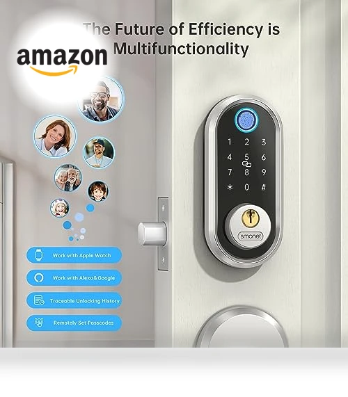 Fingerprint Electronic Deadbolt Door Lock with Keypad and Bluetooth — Smart Home Security, SMONET