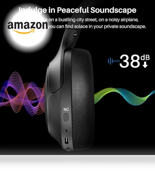 Hybrid Active Noise Cancelling Headphones, Wireless Over Ear Bluetooth Headset, 60H Playtime, Hi-Res Audio — In-Ear Headphones, TOZO