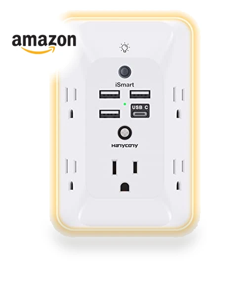 Outlet Extender with Night Light, Multi Plug Outlet, USB Wall Charger Surge Protector — Power Solutions & Surge Protection, HANYCONY
