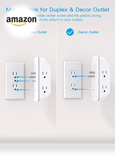 Outlet Extender with Night Light, Multi Plug Outlet, USB Wall Charger Surge Protector — Power Solutions & Surge Protection, HANYCONY