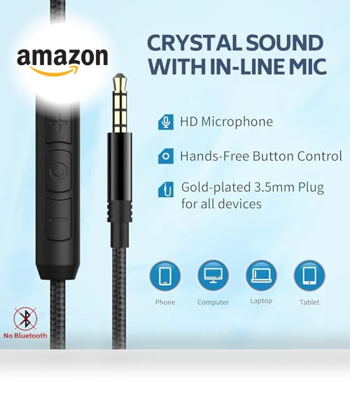 Over-Ear Wired Headphones with Microphone, Noise Isolation — In-Ear Headphones, COOSII