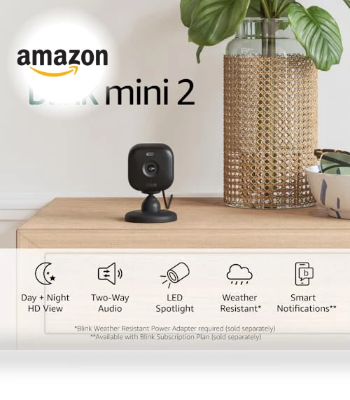 Plug-in smart security camera with HD night view, built-in spotlight, two-way audio — Smart Home Security, Blink