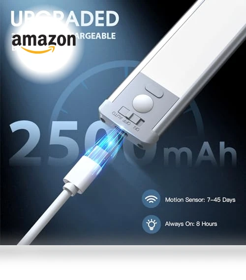 Rechargeable Motion Sensor Under Cabinet Lights, 2 Pack — Under-Cabinet Mounts, MCGOR