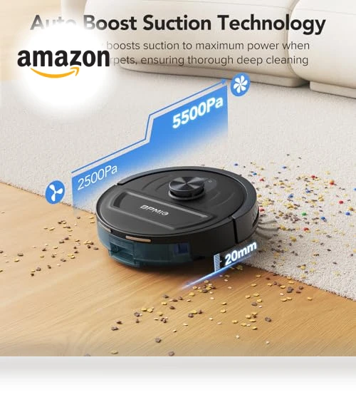 Robot Vacuum and Mop Combo with LiDAR Navigation, 5500Pa Suction, WiFi/Alexa Compatible — Smart Cleaning Robots, BPMIO