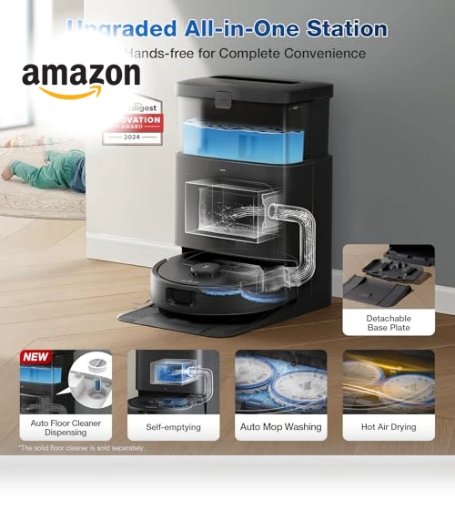 Robot Vacuum and Mop with Self-Emptying, 10000Pa Suction, Hot Air-Drying — Smart Cleaning Robots, ECOVACS