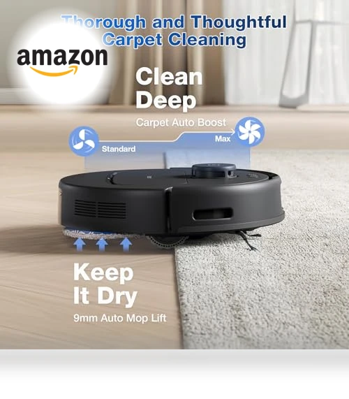Robot Vacuum and Mop with Self-Emptying, 10000Pa Suction, Hot Air-Drying — Smart Cleaning Robots, ECOVACS