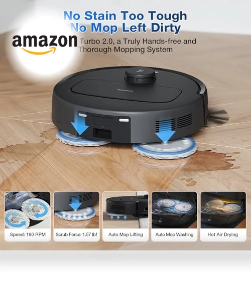 Robot Vacuum and Mop with Self-Emptying, 10000Pa Suction, Hot Air-Drying — Smart Cleaning Robots, ECOVACS
