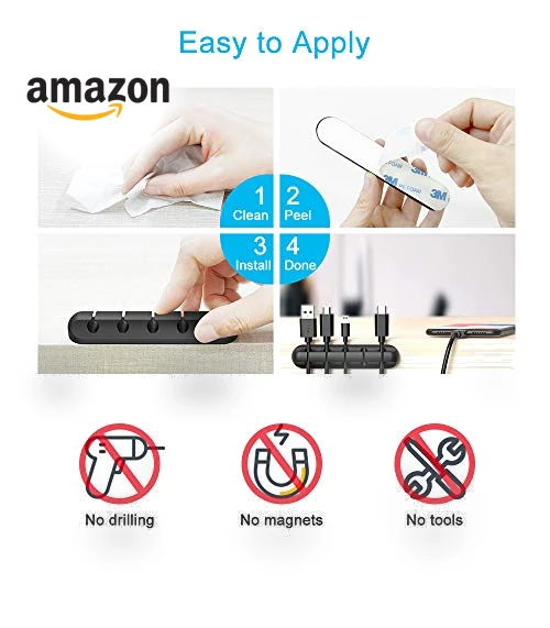 Silicone Cable Clips Organizer with 3M Adhesive - 2 Pack (5 & 3 Slots) — Cable Organizers, INCHOR