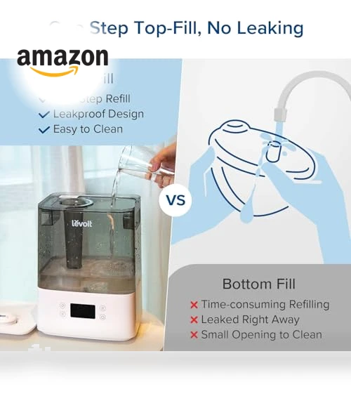 Smart Humidifier for Bedroom Large Room Home, 6L Cool Mist Top Fill Essential Oil Diffuser — Air Moisturizers, LEVOIT