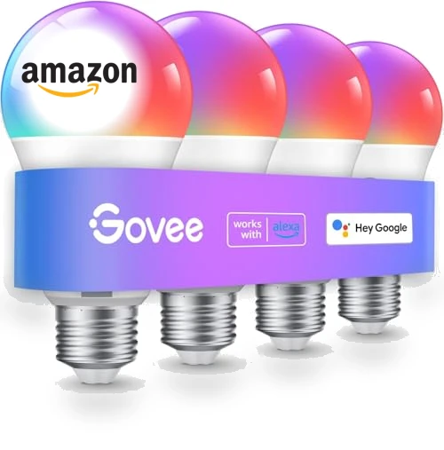 Smart Light Bulbs, Color Changing LED Bulbs, WiFi & Bluetooth, Music Sync, A19, 4 Pack — LED, Govee