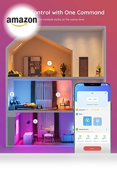 Smart Light Bulbs, Color Changing LED Bulbs, WiFi & Bluetooth, Music Sync, A19, 4 Pack — LED, Govee