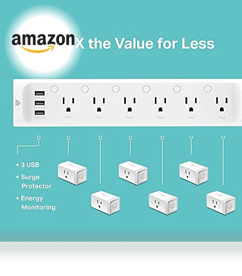 Smart Plug Power Strip with 6 Outlets and 3 USB Ports — Power Solutions & Surge Protection, TP-Link