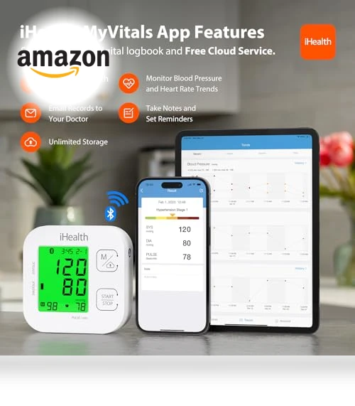 Smart Upper Arm Blood Pressure Monitor with Wide Range Cuff — Fitness & Activity Monitors, iHealth