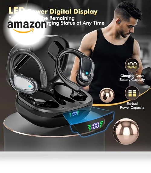Sports Bluetooth Headphones with 80hr Playtime, Noise Canceling, IPX7 Waterproof — Headphones, Bcaikair