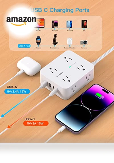 Surge Protector Power Strip with 8 Outlets and 4 USB Ports — Power Solutions & Surge Protection, HANYCONY