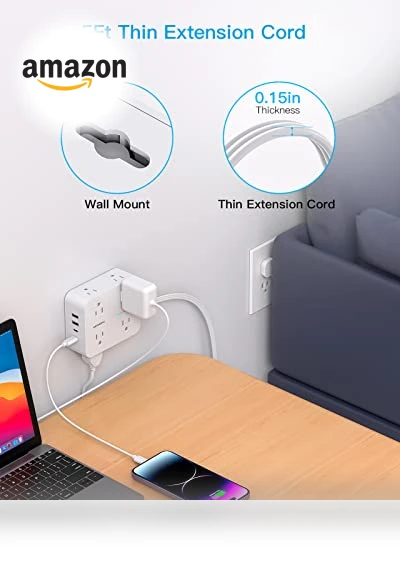 Surge Protector Power Strip with 8 Outlets and 4 USB Ports — Power Solutions & Surge Protection, HANYCONY