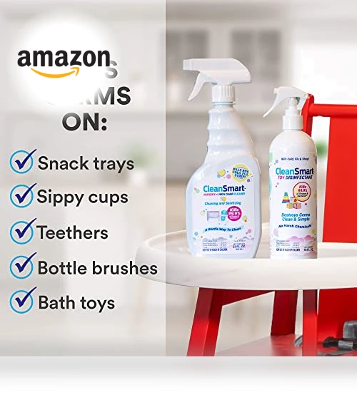 Toy Disinfectant Spray Kills 99.9% of Viruses and Bacteria, Rinse Free, 16 oz Bottle, Pack of 2 — Disinfectant Wipes, CleanSmart