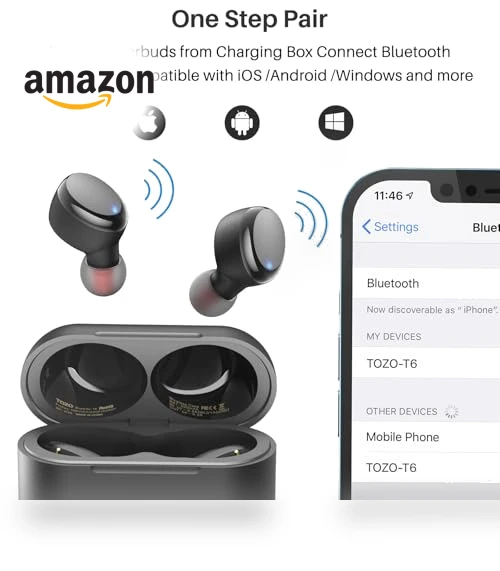 True Wireless Earbuds Bluetooth 5.3 Headphones with Wireless Charging Case — In-Ear Headphones, TOZO