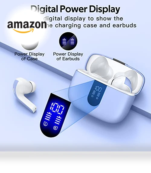 True Wireless Earbuds with LED Power Display and Wireless Charging — In-Ear Headphones, TAGRY