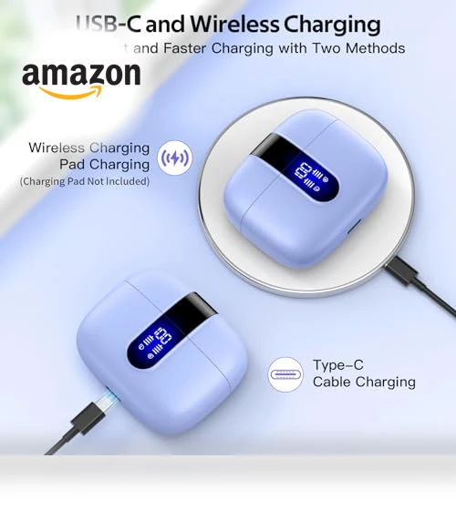 True Wireless Earbuds with LED Power Display and Wireless Charging — In-Ear Headphones, TAGRY