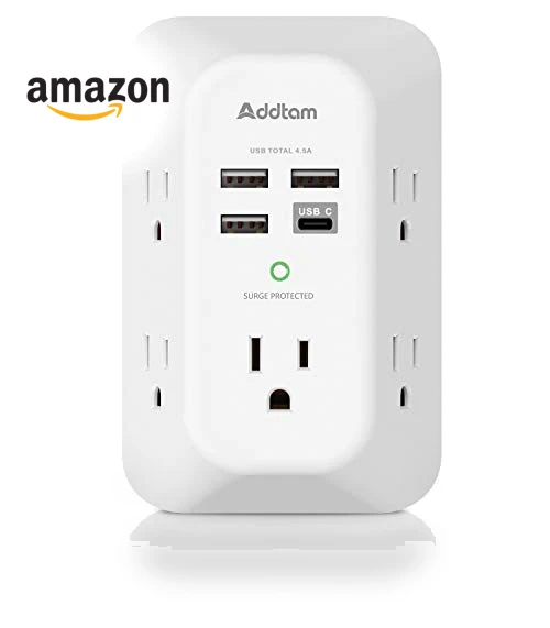 USB Wall Charger Surge Protector 5 Outlet Extender with 4 USB Charging Ports — Power Solutions & Surge Protection, Addtam