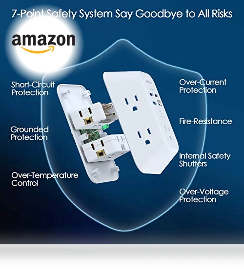 USB Wall Charger Surge Protector 5 Outlet Extender with 4 USB Charging Ports — Power Solutions & Surge Protection, Addtam