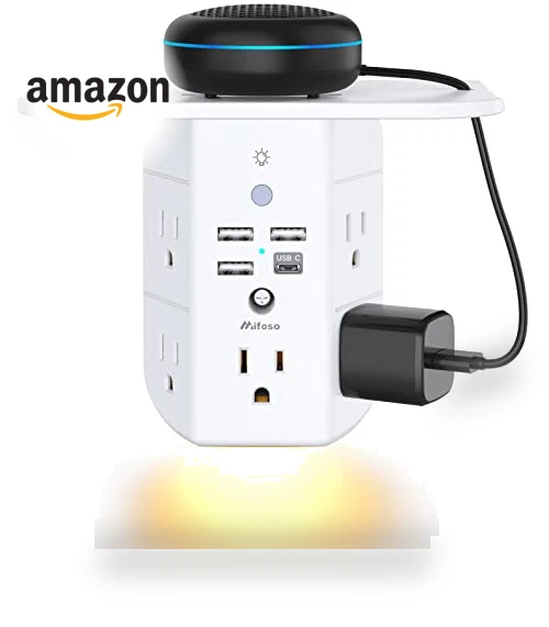 Wall Outlet Extender with Shelf and Night Light, Surge Protector, USB Wall Charger — Power Solutions & Surge Protection, MIFASOPOWER