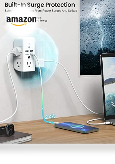 Wall Outlet Extender with Shelf and Night Light, Surge Protector, USB Wall Charger — Power Solutions & Surge Protection, MIFASOPOWER