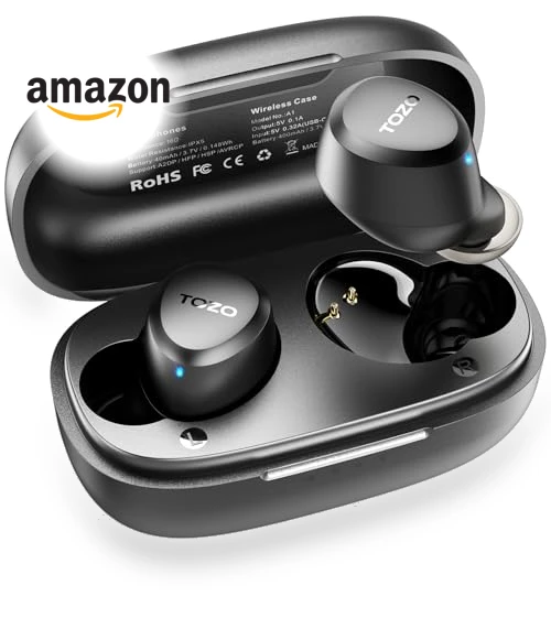 Wireless Earbuds Bluetooth 5.3 Light Weight IPX5 Waterproof with Charging Case — In-Ear Headphones, TOZO