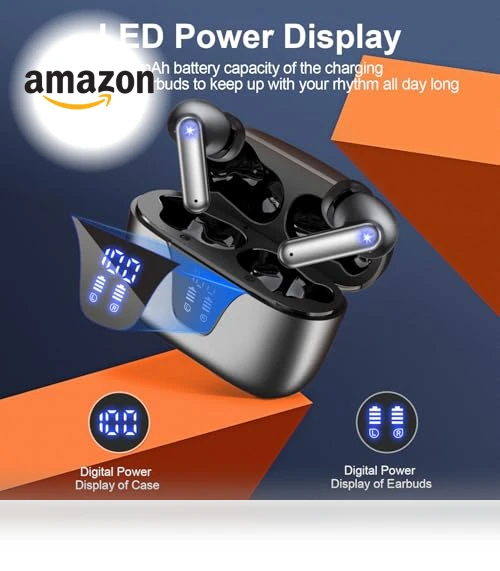 Wireless Earbuds with LED Digital Display, 50H Playtime, IPX5 Waterproof — In-Ear Headphones, ZIUTY